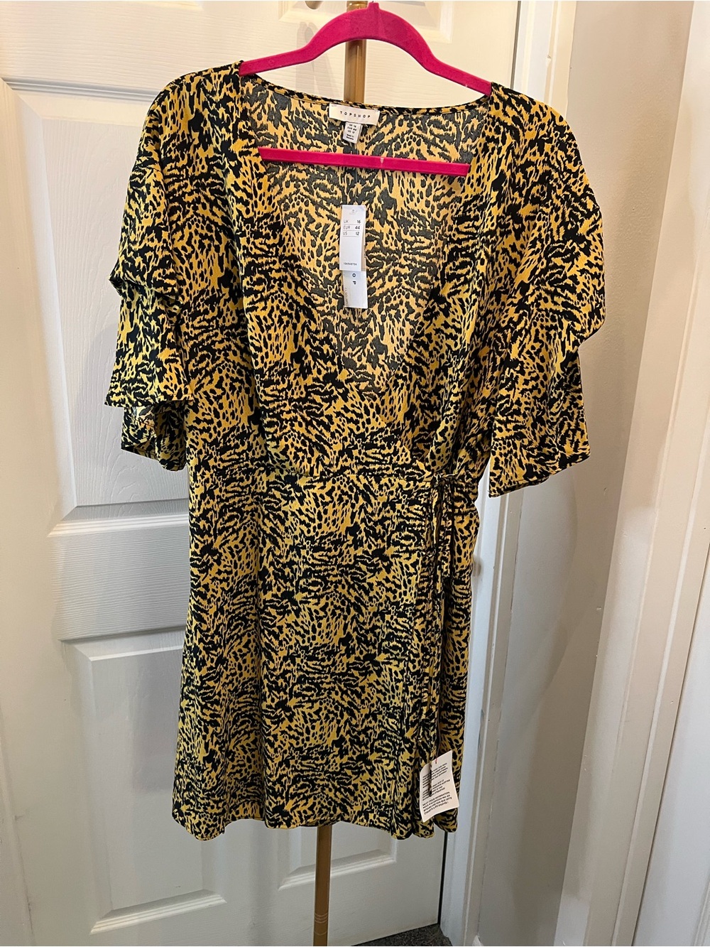 Topshop Yellow and Black Animal Print Wrap Mini Dress